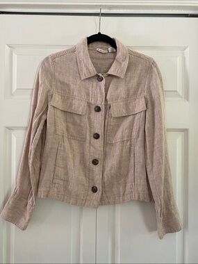 100% Linen Cropped Jacket Size M Nicole Miller New York Beige